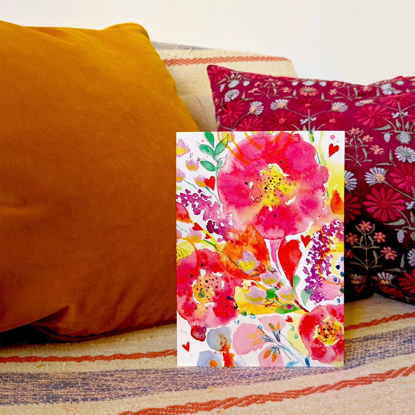 Pink Posy Watercolour Greetings Card