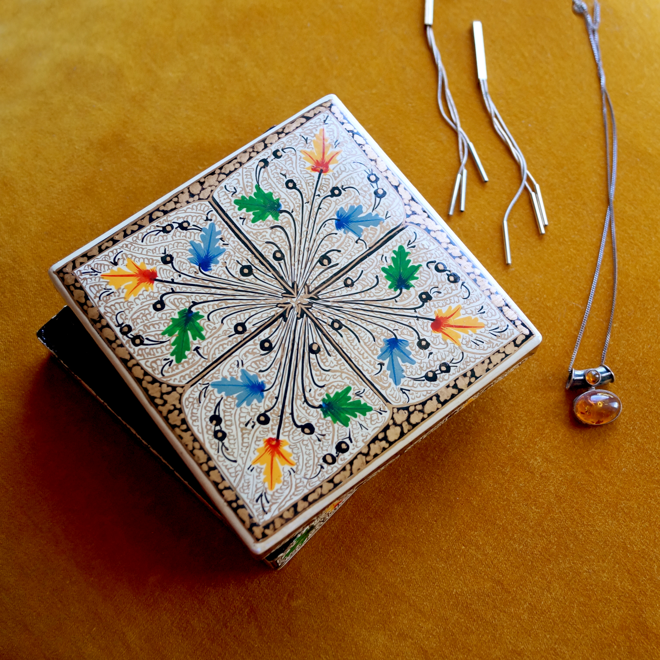 Gold Hand Painted Trinket Box - Vintage