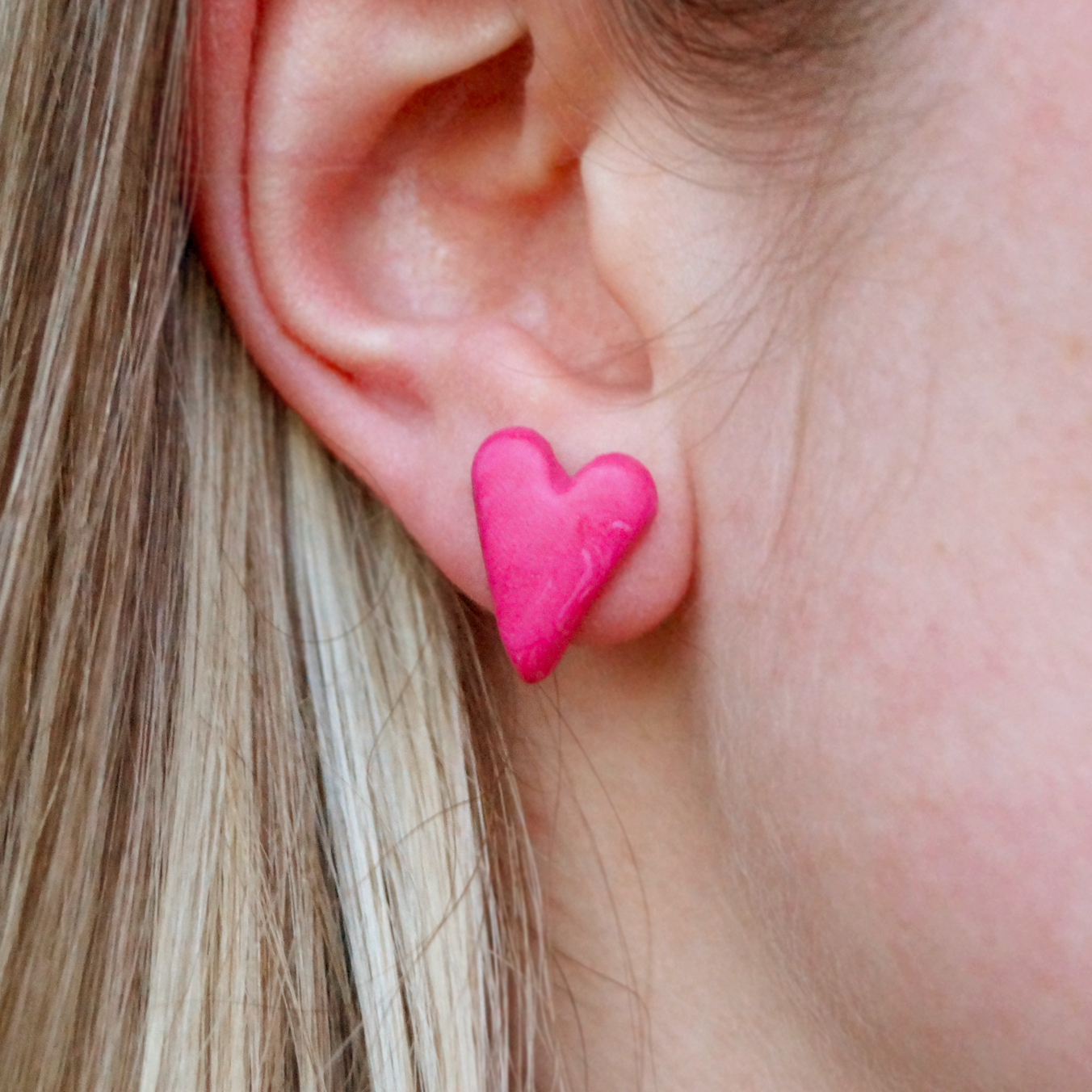 Handmade Heart Stud Earrings - Pink - Bella & The Moon (Handmade Gifts and Stationery)