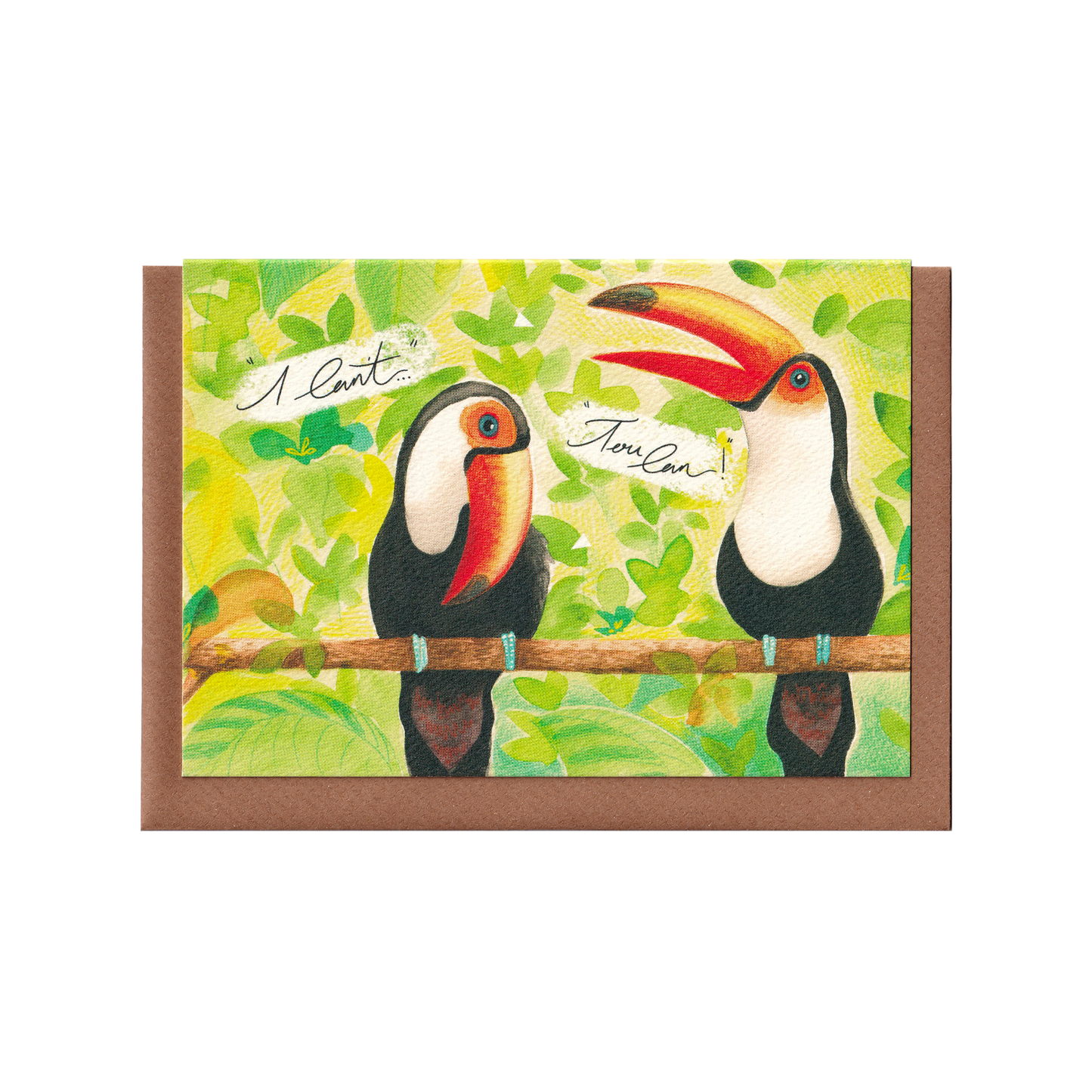 I Can’t, Tou-can greetings card, featuring a colourful toucan illustration. Perfect for words of encouragement, students who have their exams, new drivers or anyone who needs a pep talk. A6 in size and printed on premium quality 300gsm card stock. Designed by luxury gifts and stationery brand, Bella & The Moon.