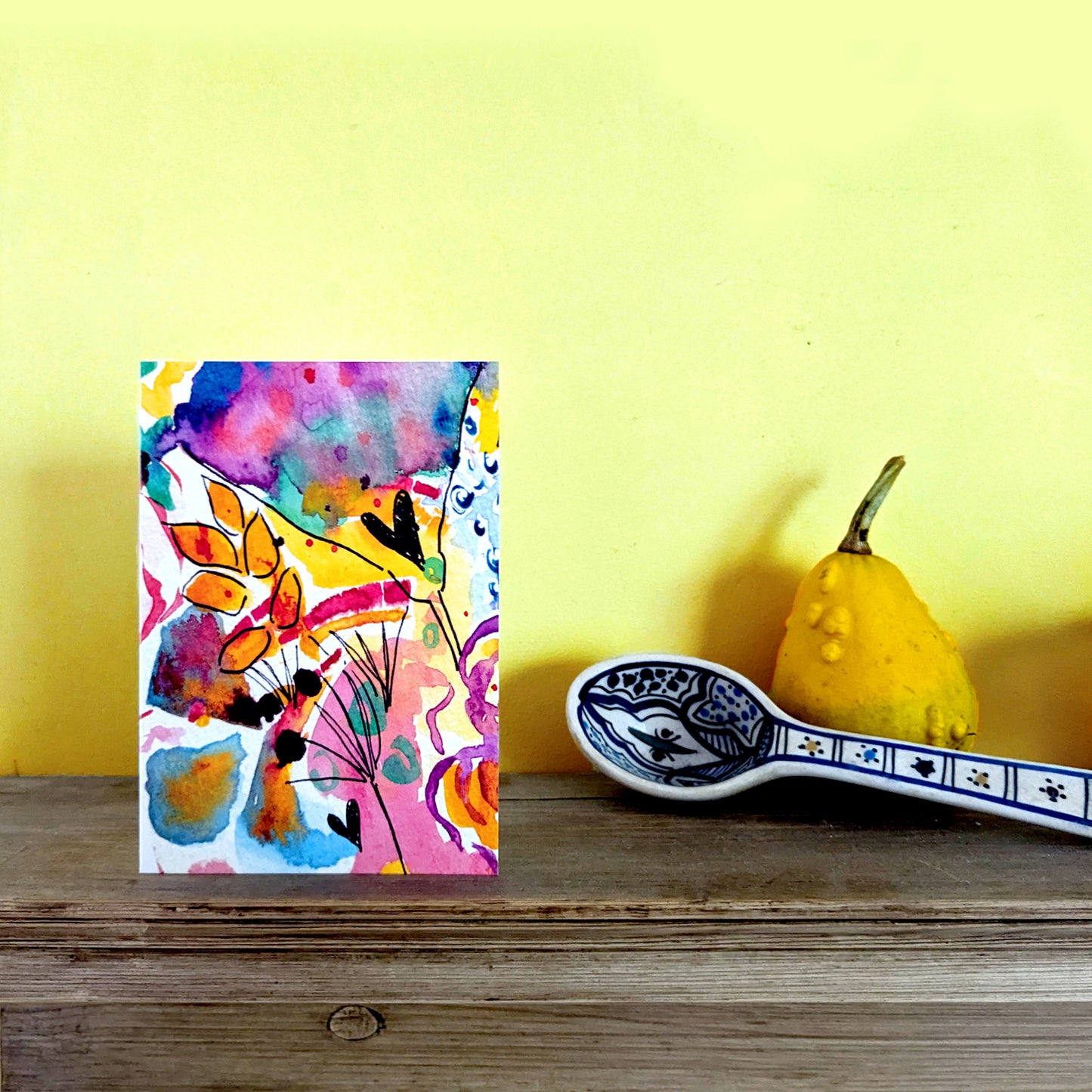 Playful Meadow abstract floral greetings card. Featuring a charming artistic design with wildflowers, perfect for birthdays, mother's day, saying thank you, nature lovers, or spring occasions. A6 in size and printed on 300gsm premium high quality card stock. Designed by luxury handmade gifts and stationery brand, Bella & The Moon.