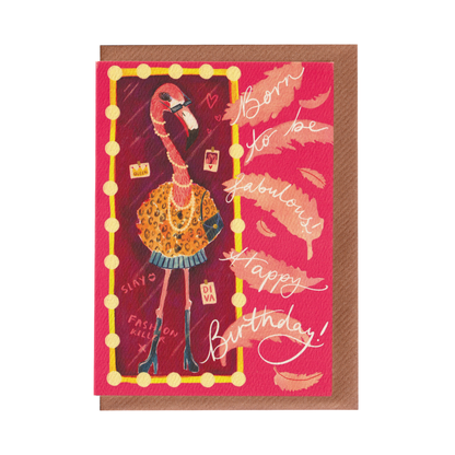 Born to be Fabulous - Flamingo Birthday Greetings Card
