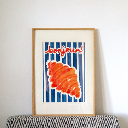 'Bonjour' Croissant - A3 Art Print