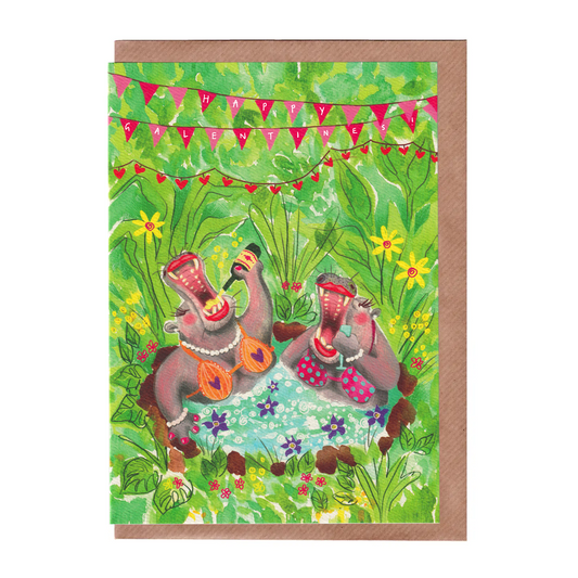 Customisable Text Hippo Greetings Card - Galentine's