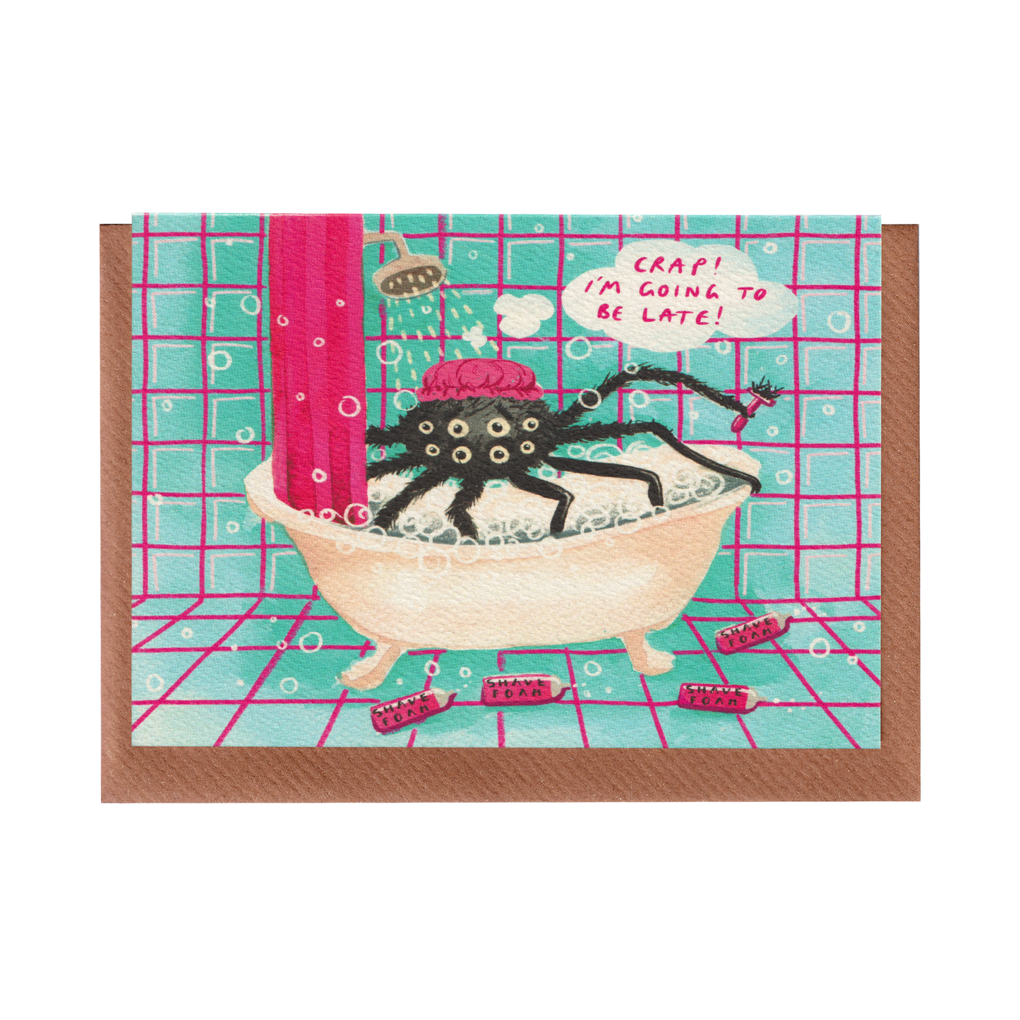 I'm Going to be Late! - Shaving Spider Greetings Card