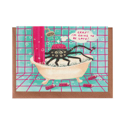 I'm Going to be Late! - Shaving Spider Greetings Card