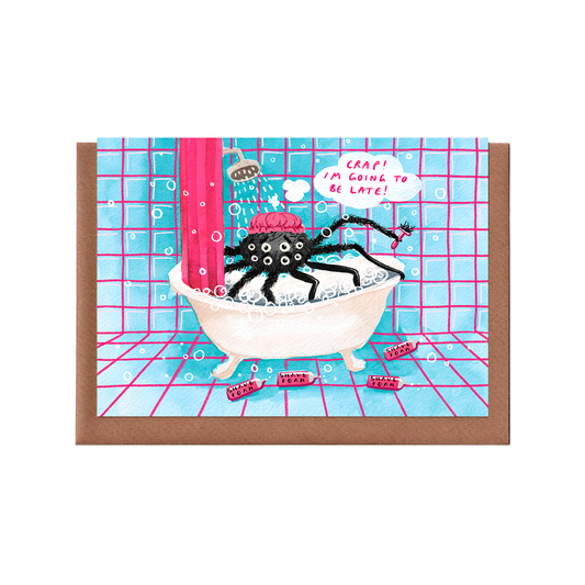I'm Going to be Late! - Shaving Spider Greetings Card