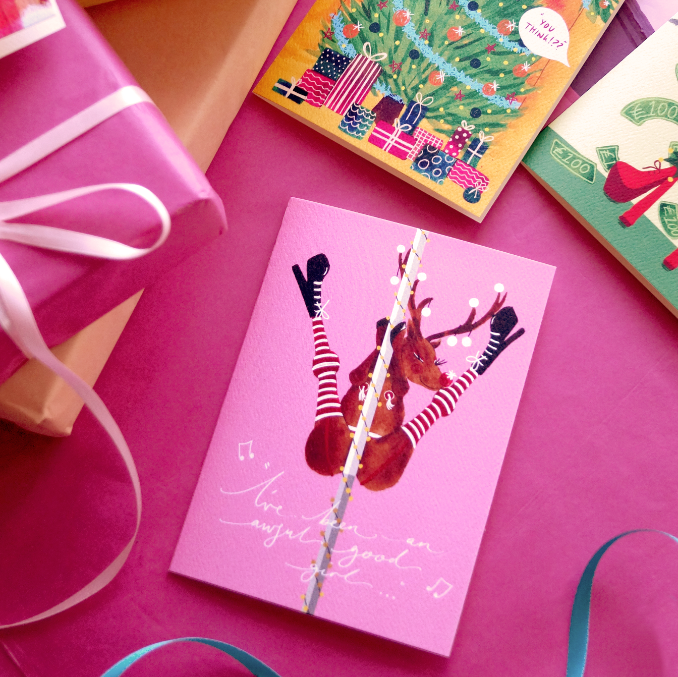 Pole Dancing Rudolph - Christmas Greetings Card