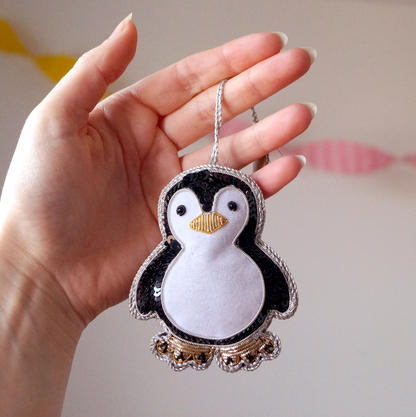 Handmade Sequin Velvet Penguin Decoration