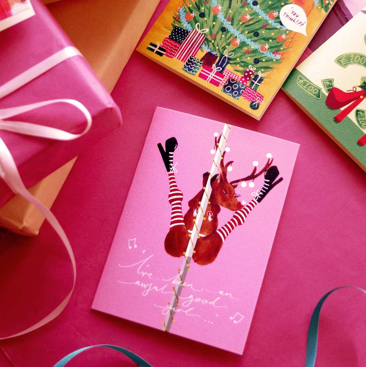 Pole Dancing Rudolph - Christmas Greetings Card