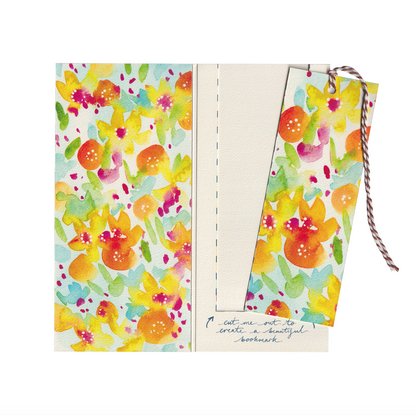 A floral birthday or wedding cake design on an extra special greeting card. The card includes a summery floral cut-out bookmark inside. DL in size. Bella & The Moon gifts and stationery 