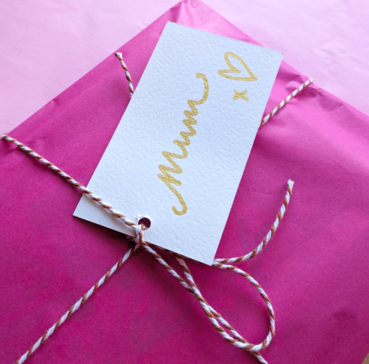 Gold hand writing on a gift - Pink wrapping - Bella & The Moon (Handmade Gifts and Stationery)