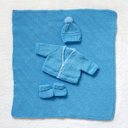 Hand Knitted Baby Gift Set - Hat, Cardigan, Booties and Blanket - Sky Blue - Bella & The Moon  (Handmade Gifts and Stationery)