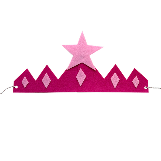 Pink handmade felt birthday or celebration crown with a star on the top. Great for kids parties, dressing-up boxes, fancy dress, party bags or gifts. Bella & The Moon gifts and stationery.