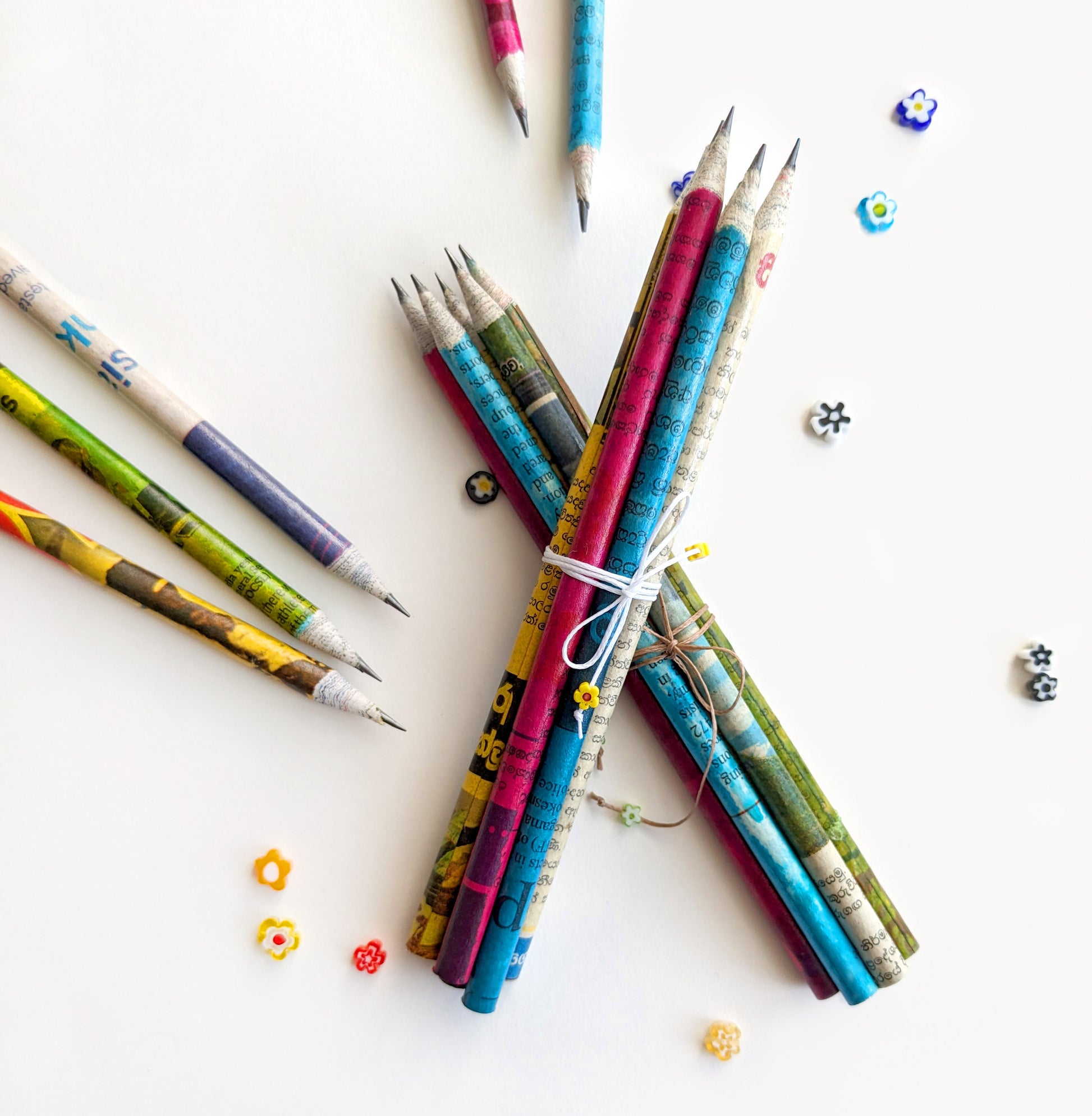 Handmade Recycled Newspaper Pencils - Set of 5 or 10 - Bella & The Moon (Handmade Gifts and Stationery)