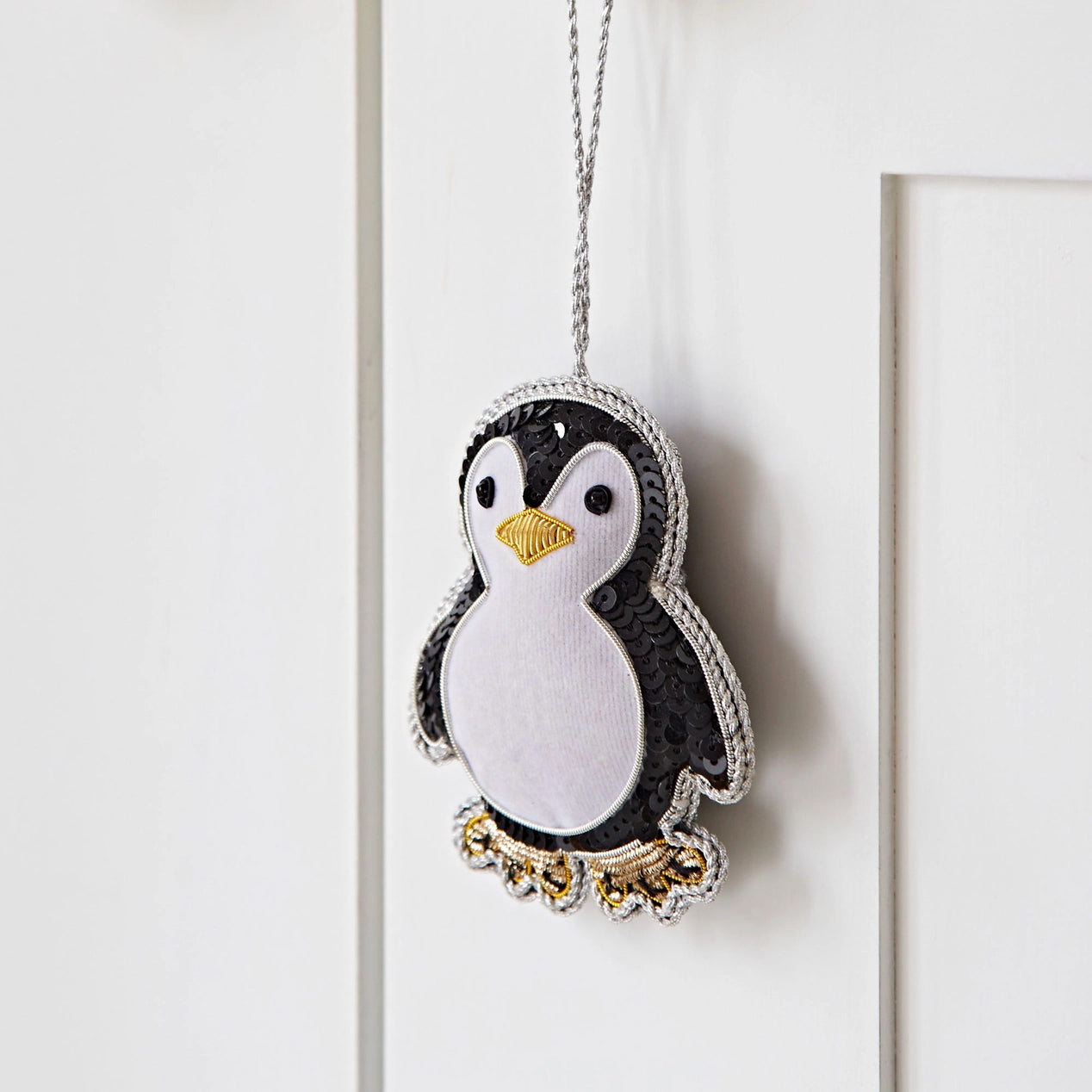 Handmade Velvet Penguin Decoration - 9cm x 7.5cm - Bella & The Moon (Handmade Gifts and Stationery)