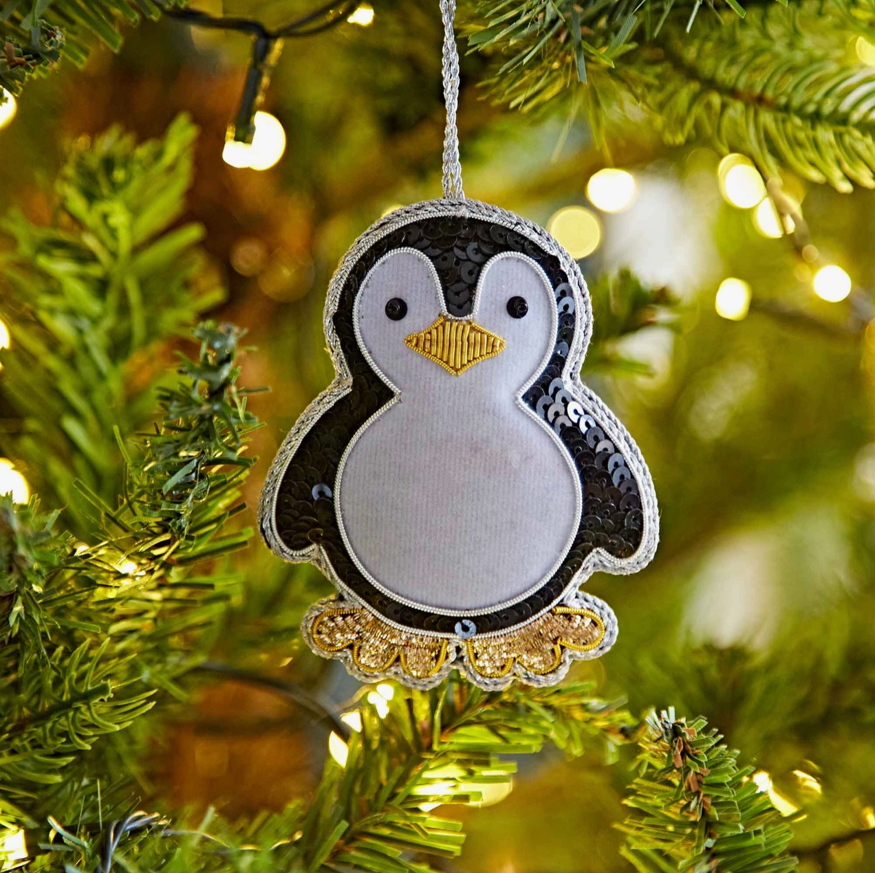 Handmade Velvet Penguin Decoration - 9cm x 7.5cm - Bella & The Moon (Handmade Gifts and Stationery)