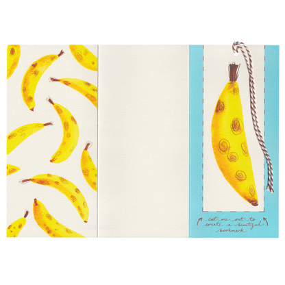 A funny baboon happy birthday greetings card with the words 'sweet cheeks'. It features a big-bottomed baboon on an extra special greeting card. The card includes a cut-out bookmark inside with a banana illustration. DL in size. Bella & The Moon gifts and stationery 