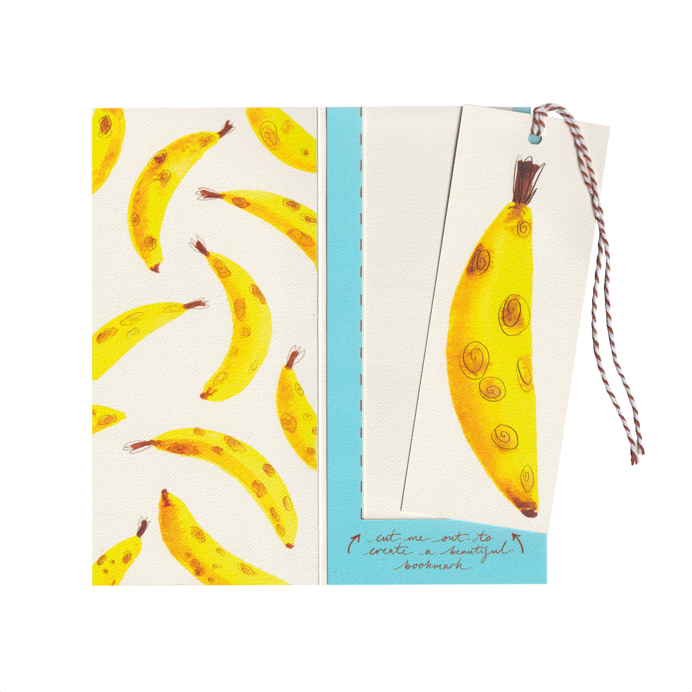 A funny baboon happy birthday greetings card with the words 'sweet cheeks'. It features a big-bottomed baboon on an extra special greeting card. The card includes a cut-out bookmark inside with a banana illustration. DL in size. Bella & The Moon gifts and stationery 