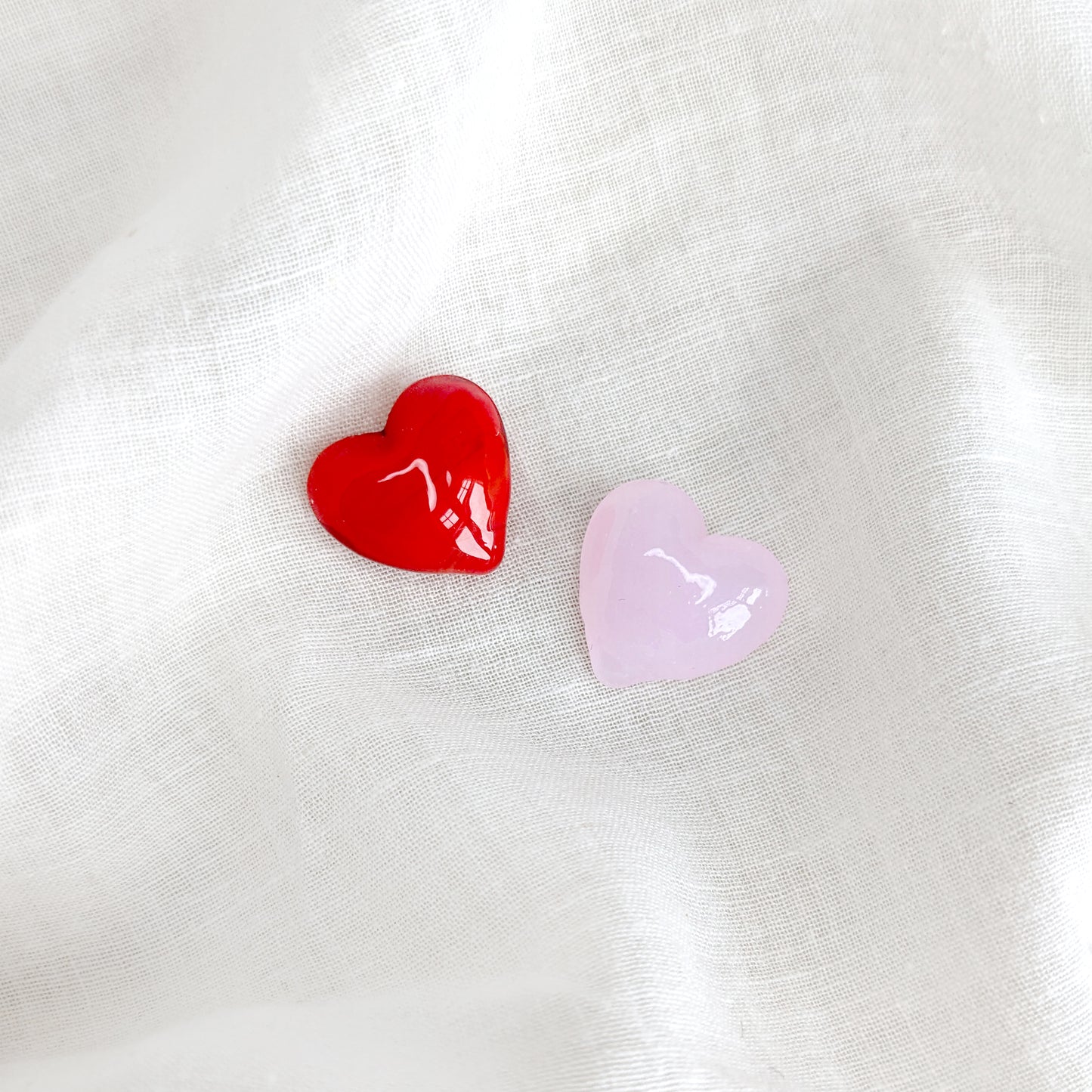 Miniature Glass Heart Decoration - Love Token - Red, Pink - 1.4cm x 0.5cm - Bella & The Moon (Handmade Gifts and Stationery)