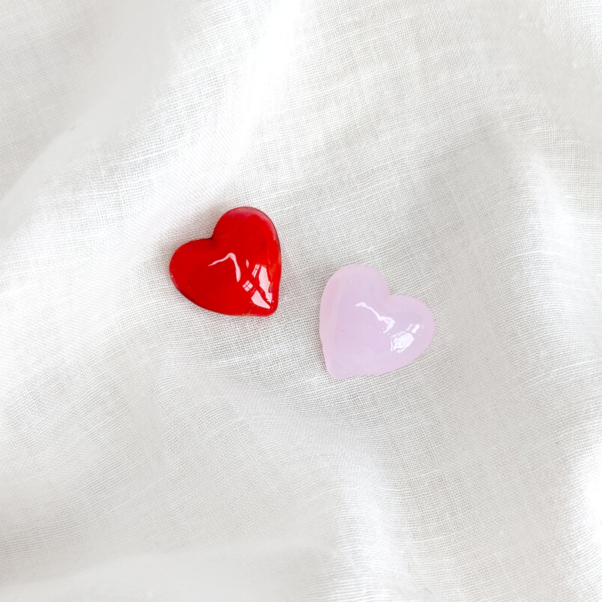 Miniature Glass Heart Decoration - Love Token - Red, Pink - 1.4cm x 0.5cm - Bella & The Moon (Handmade Gifts and Stationery)