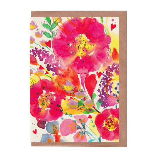Pink Posy Watercolour Greetings Card