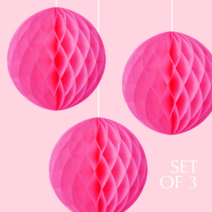 Set of 3 Pink Honeycomb Paper Lantern Balls