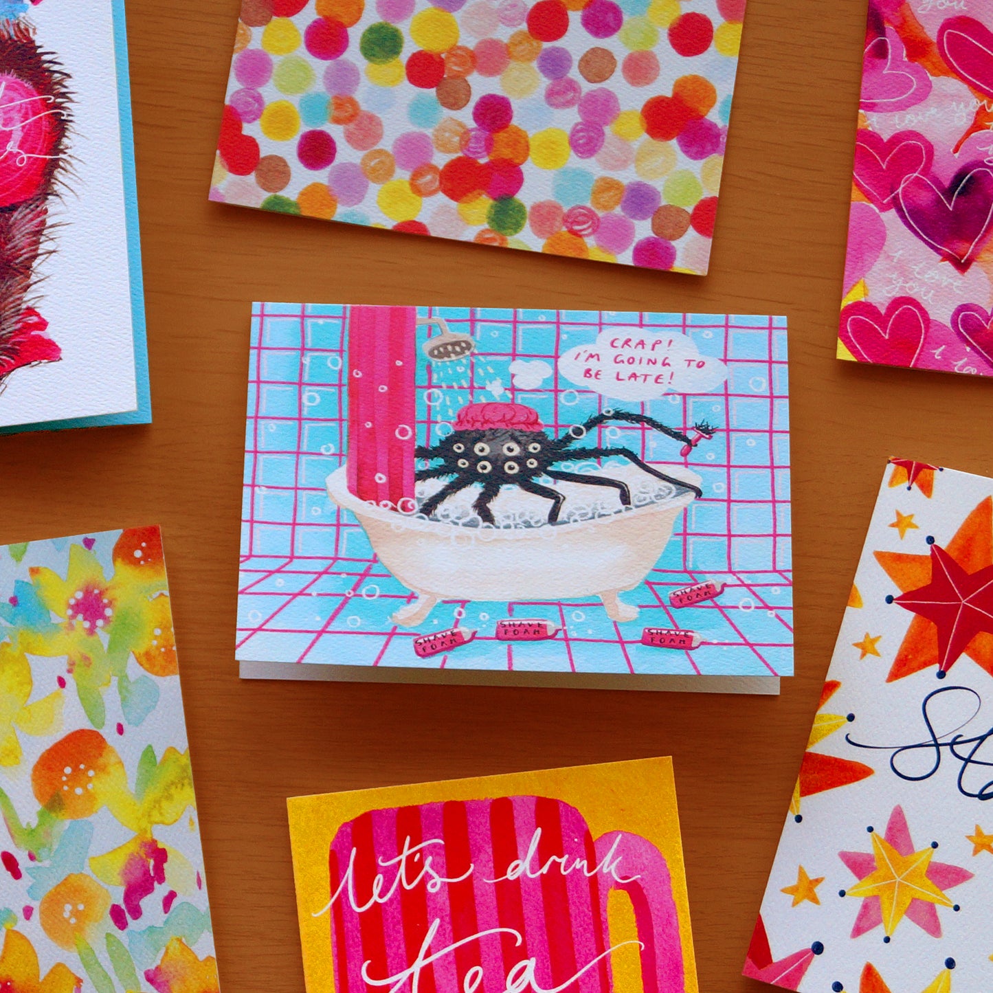 I'm Going to be Late! - Shaving Spider Greetings Card