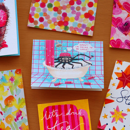 I'm Going to be Late! - Shaving Spider Greetings Card