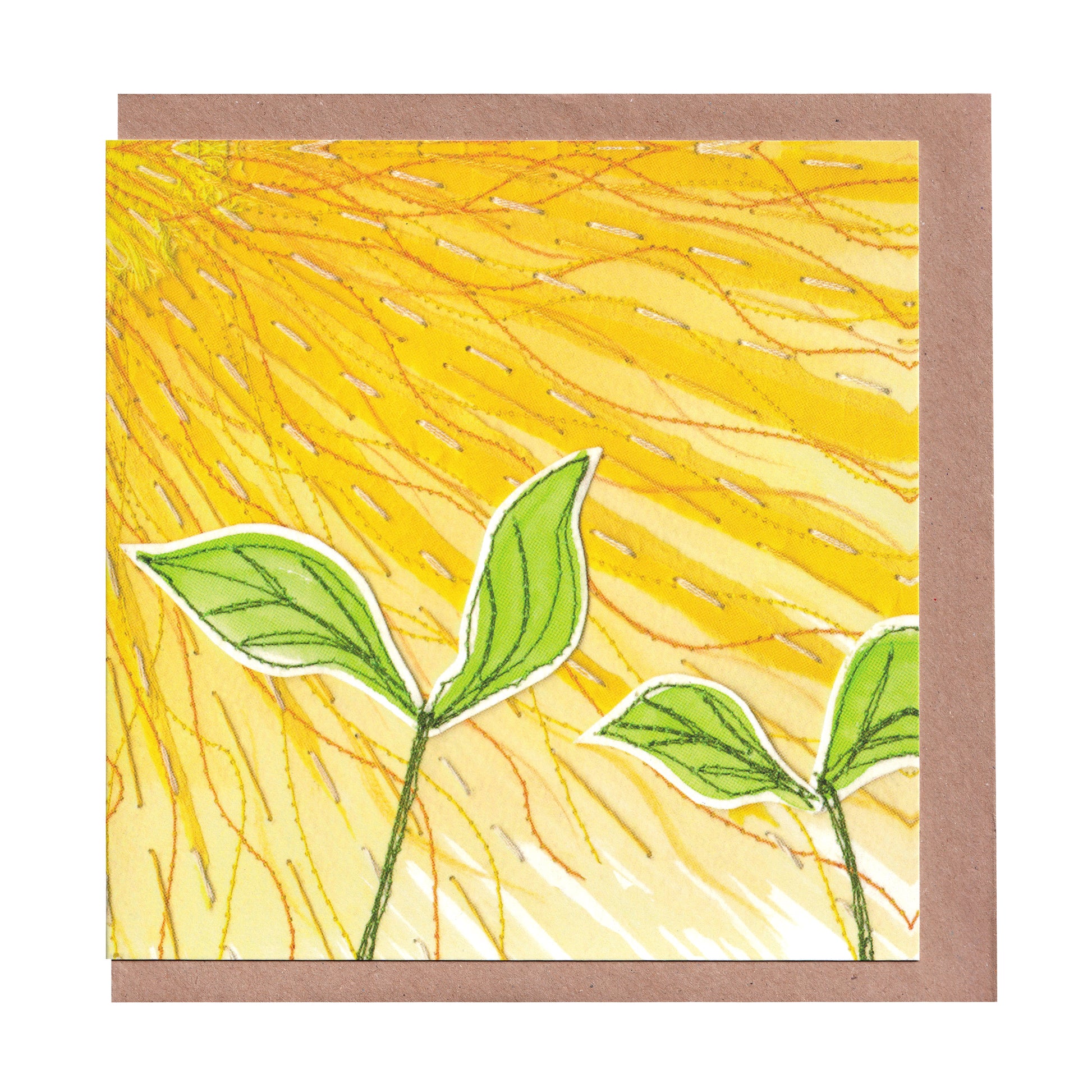 If Smiles Were Sunflowers greetings card featuring a vibrant embroidered sunshine design, perfect for spreading joy and positivity, 14cm x 14cm size, 300gsm premium card stock, designed by Bella & The Moon.